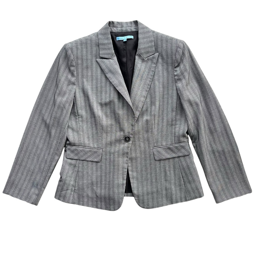 Antonio Melani Women’s Sz 14 Black White Houndstooth Stripe Single Button Blazer